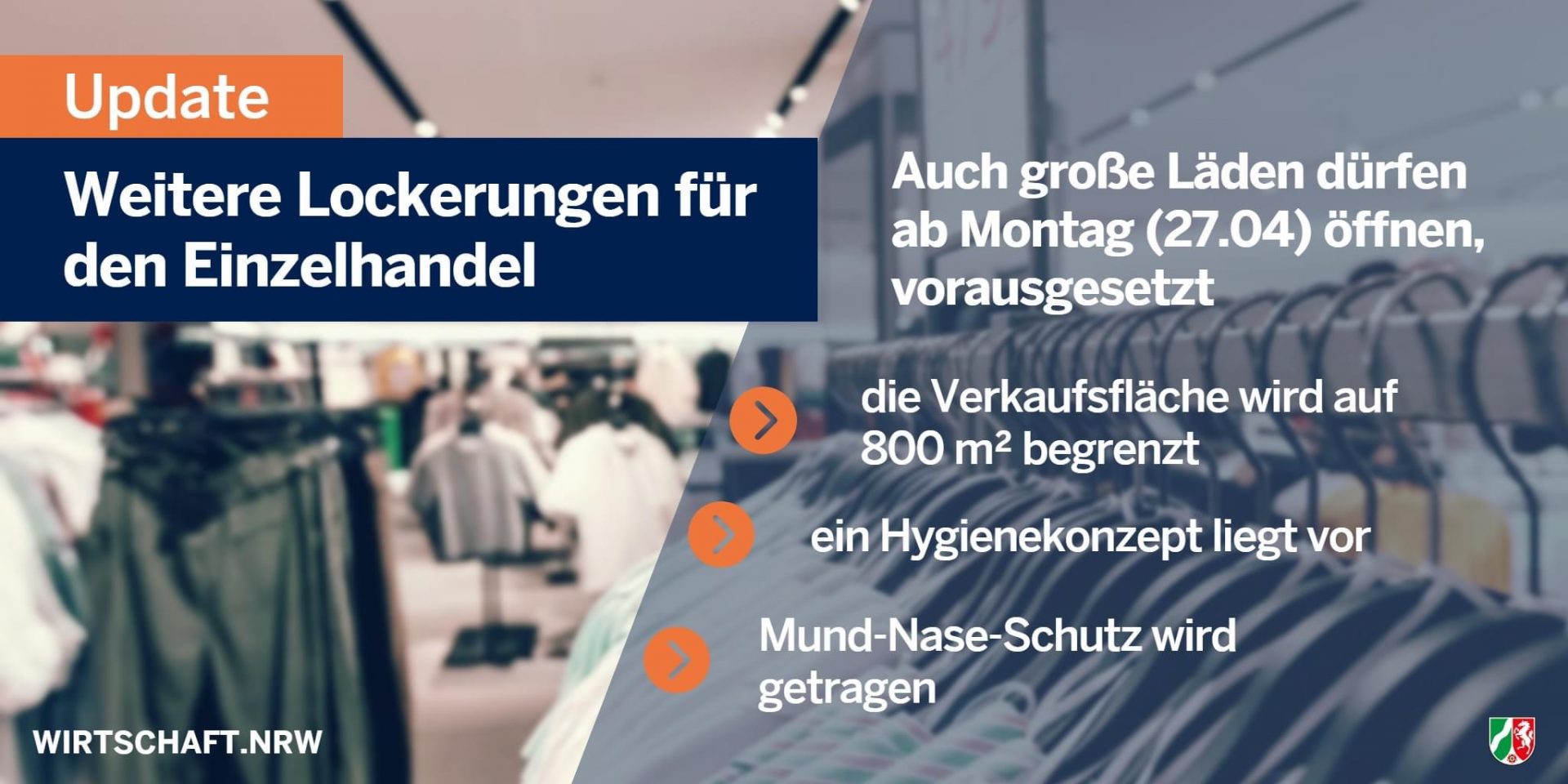 NRW: Weitere Lockerungen für den Einzelhandel ab kommenden Montag (27. April)
