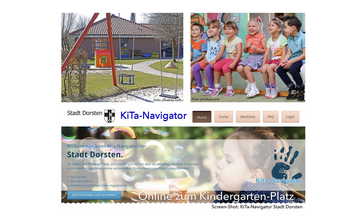 KiTa-Navigator: Online zum Kindergarten-Platz oder zur Beratung für einen Platz in der Tagespflege