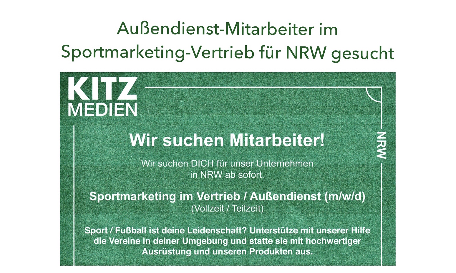 Außendienst-Mitarbeiter im Sportmarketing-Vertrieb für NRW gesucht