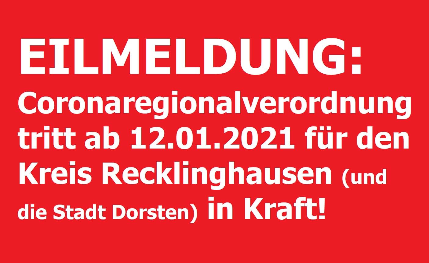 Corona-Regionalverordnung mit Bewegungs-Einschränkungen für den Kreis Recklinghausen ab Dienstag (12.01.2021)